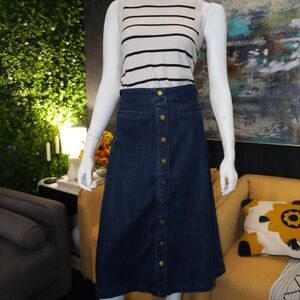 Talbots Dark Blue A-Line Skirt with Button Detail